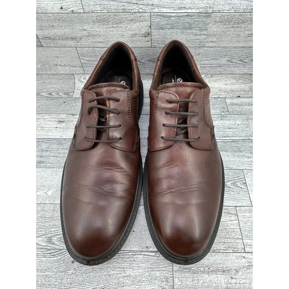 ECCO Men Brown Leather Derby Oxford Shoes Shock Point Comfort Size 45 US 11-11.5